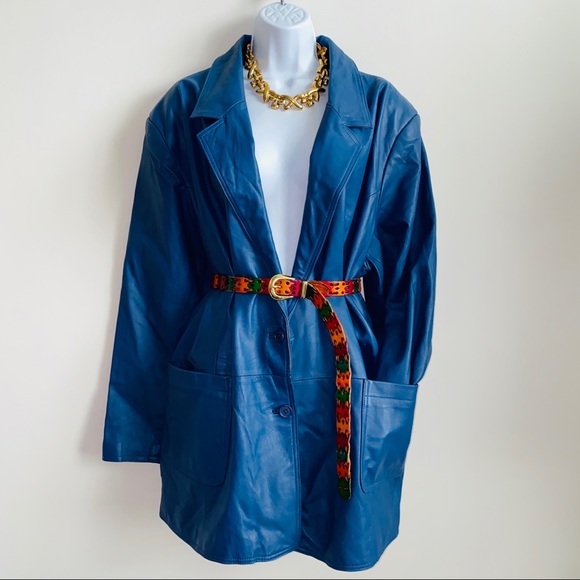 Beautiful Blue Genuine Leather Vintage Blazer Style Jacket - Picture 6 of 12